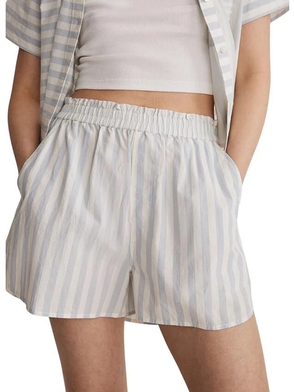 Madewell Womens XXS Blue White Cotton Pull-On Shorts Striped Signature Poplin